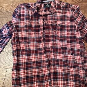 Men's Red and Black Plaid Button-Down Shirt